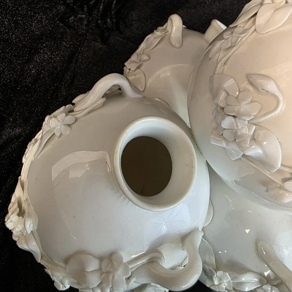 1877 Antique Royal Worcester‎ Aesthetic Movement Four Well Globe Bud Vase White